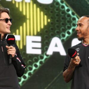 March 23, 2024: GEORGE RUSSELL and LEWIS HAMILTON of Mercedes on stage during the Fan Forum Event at the 2024 Formula One Australian Grand Prix at the Albert Park Circuit in Melbourne on March 23, 2024 in Melbourne, Australia