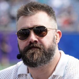 Jason Kelce on the ESPN postseason countdown set during the 2025 Pro Bowl Games at Camping World Stadium.