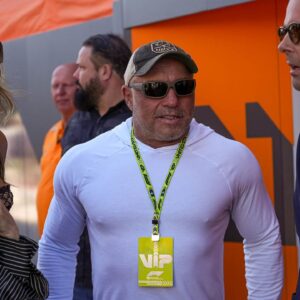 Joe Rogan talks to fans in the paddock at the Formula 1 Pirelli United States Grand Prix at Circuit of the Americas.