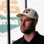 Driver Shane van Gisbergen speaks with the media during IMSA Media Day at the Roar Before the 24 in preparation for the Rolex 24 at Daytona at Daytona International Speedway, Thursday, Jan. 16, 2025.