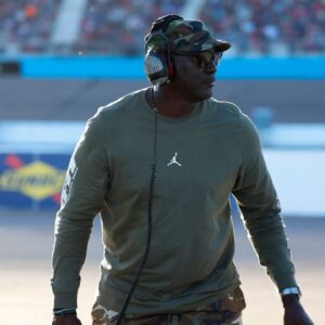 Team owner, MICHAEL JORDAN, watches his teams practice during the NASCAR Cup Series Championship Race at Phoenix Raceway in Avondale, AZ.