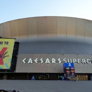 A general overall view of the Caesars Superdome, the site of Super Bowl LIX between the Kansas City Chiefs and Philadelphia Eagles.