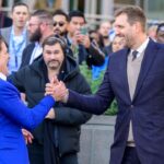 Dallas Mavericks owner Mark Cuban and former power forward Dirk Nowitzki during the ceremony for the unveiling of a statue honoring Nowitzki before the game between the Dallas Mavericks and the Los Angeles Lakers American Airlines Center