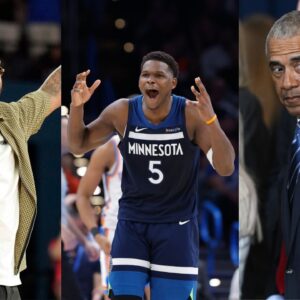 Carmelo Anthony(L), Anthony Edwards(Center), and Former President Barack Obama(R)