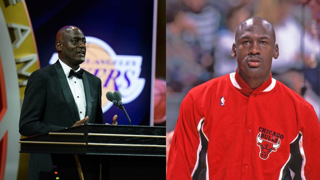 Michael Cooper (L) and Michael Jordan (R)