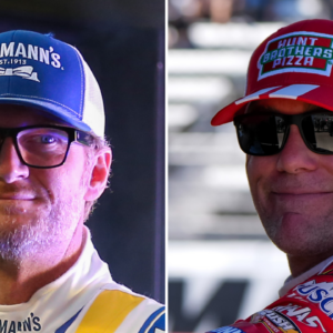 (L-R) Former NASCAR Cup Series drivers Dale Earnhardt Jr. and Kevin Harvick.