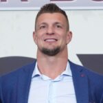 Feb 6, 2025; New Orleans, LA, USA; Michael Strahan (left), Rob Gronkowski (center) and Julian Edelman during Fox Sports media day at Ernest N. Morial Convention Center.