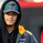 LAS VEGAS, NV - NOVEMBER 22: FP3 and Qualifying Day; Lando Norris (4) of United Kingdom and team McLaren F1 Team walks in the paddock during The F1 Heineken Silver Las Vegas Grand Prix on November 22, 2024, at the Las Vegas Street Circuit in Las Vegas, Nevada.