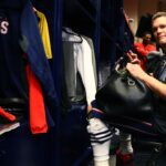 New England Patriots quarterback Tom Brady reacts in the locker room as he looks for his jersey after defeating the Atlanta Falcons during Super Bowl LI at NRG Stadium.