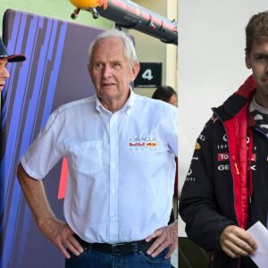 Max Verstappen, Helmut Marko (L) and Sebastian Vettel (R)