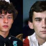 Kimi Antonelli (L) and Ayrton Senna (R)
