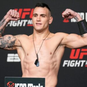 Cody Brundage steps on the scale for the official weigh-ins at UFC Apex for UFC Fight Night - Vegas 66 - Cannonier vs Strickland -