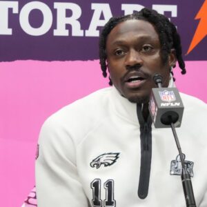 Philadelphia Eagles wide receiver A.J. Brown (11) during Super Bowl LIX Opening Night at Ceasars Superdome.