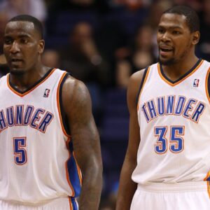 Kendrick Perkins (L) and Kevin Durant (R)
