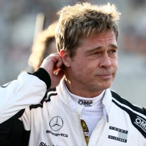 Brad Pitt, actor playing Sonny Hayes, a driver of the fictional Apex APXGP F1 team in the upcoming F1 movie by Jospeh Kosinski is seen on a movie set during Formula 1 Abu Dhabi Grand Prix