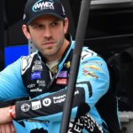 Feb 3, 2024; Los Angeles, California, USA; NASCAR Cup Series driver Daniel Suarez (99) during practice at Los Angeles Memorial Coliseum. Mandatory Credit: Gary A. Vasquez-Imagn Images