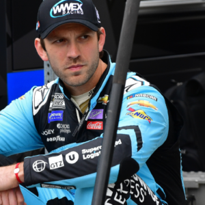 Feb 3, 2024; Los Angeles, California, USA; NASCAR Cup Series driver Daniel Suarez (99) during practice at Los Angeles Memorial Coliseum. Mandatory Credit: Gary A. Vasquez-Imagn Images