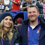 Feb 4, 2018; Minneapolis, MN, USA; NASCAR retired driver Dale Earnhardt, Jr. and wife Amy Reimann in attendance before Super Bowl LII between the Philadelphia Eagles and the New England Patriots at U.S. Bank Stadium. Mandatory Credit: Mark J. Rebilas-Imagn Images