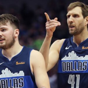 Luka Doncic and Dirk Nowitzki NBA: Detroit Pistons at Dallas Mavericks