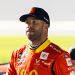 Feb 12, 2025; Daytona Beach, Florida, USA; NASCAR Cup Series driver Bubba Wallace (23) during qualifying for the Daytona 500 at Daytona International Speedway.