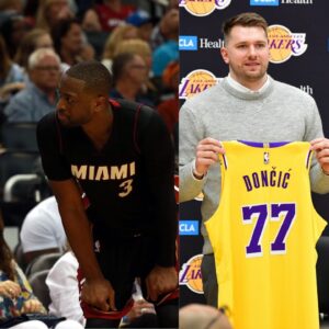 Erik Spoelstra and Dwyane Wade (L) and Luka Doncic with JJ Redick (R)