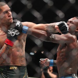 L-R) Alex Pereira punches Israel Adesanya in their middleweight fight during the UFC 287 event at Kaseya Center on April 8, 2023 in Miami, FL, United States. Miami, FL United States - ZUMAp175 20230408_zsa_p175_193 Copyright: xAlejandroxSalazarx