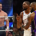 John Cena (L) and LeBron James and Kevin Durant (R)