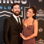 Nov 22, 2024; Charlotte, NC, USA; NASCAR Cup Series driver Ryan Blaney (12) and his fiancé Gianna Tulio during the NASCAR Awards Banquet at Charlotte Convention Center. Mandatory Credit: Jim Dedmon-Imagn Images
