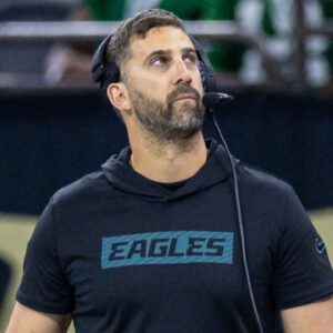 Sep 22, 2024; New Orleans, Louisiana, USA; Philadelphia Eagles head coach Nick Sirianni looks on against the New Orleans Saints during the first half at Caesars Superdome.