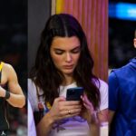 Devin Booker(L), Kendall Jenner(Center), and Stephen Curry(R)