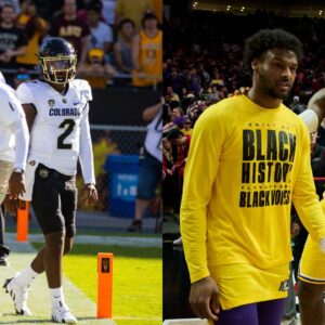 Deion Sanders and Shedeur Sanders(L), Bronny James and LeBron James(R)