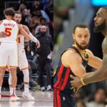 Terance Mann, Dyson Daniels, and Trae Young(L), Stephen Curry and LeBron James(R)