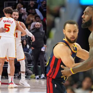 Terance Mann, Dyson Daniels, and Trae Young(L), Stephen Curry and LeBron James(R)