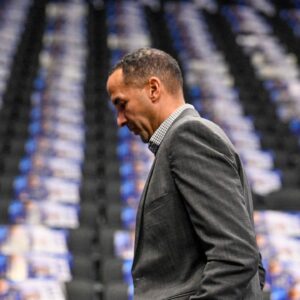 Dallas Mavericks general manager Nico Harrison walks off the court before the game between the Dallas and the Sacramento Kings at the American Airlines Center.