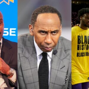 Tim Hardaway Sr. (L), Stephen A. Smith (C), LeBron James and Bronny James (R)