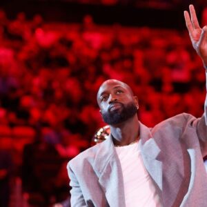 Former Miami Heat guard Dwyane Wade is honored at halftime during the game against the Detroit Pistons at Kaseya Center.