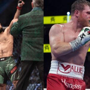 Belal Muhammad (L), Canelo Alvarez (R)