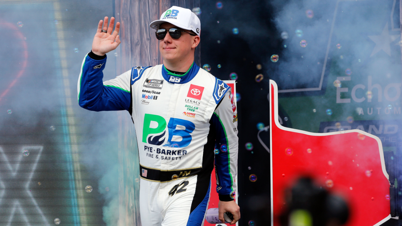 NASCAR Cup Series driver John Hunter Nemechek (42) walks out onto the stage for driver introductions before the EchoPark Automotive Grand Prix at Circuit of the Americas.