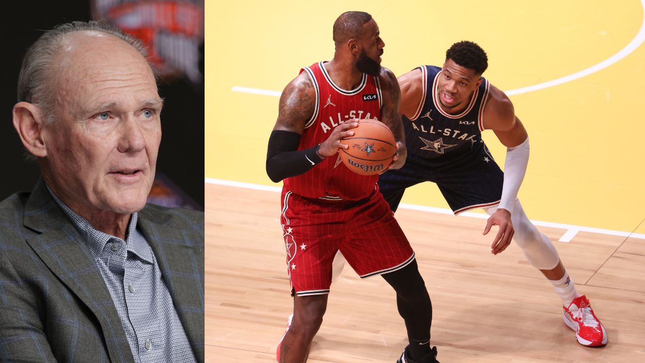 George Karl (L), LeBron James and Giannis Antetokounmpo (R)