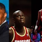 Jamie Foxx (L), Vernon Maxwell (C), Hakeem Olajuwon (R)