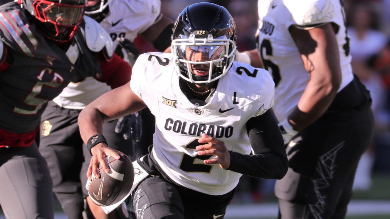 Colorado's Shedeur Sanders scrambles against Texas Tech in a Big 12 football game Saturday, Nov. 9, 2024, at Jones AT&T Stadium.