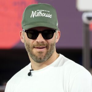 Feb 8, 2025; New Orleans, LA, USA; Julian Edelman on the Fox Super Bowl LIX set at Caesars Superdome.