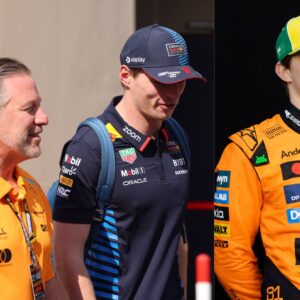 Zak Brown, Max Verstappen (L) and Oscar Piastri (R)