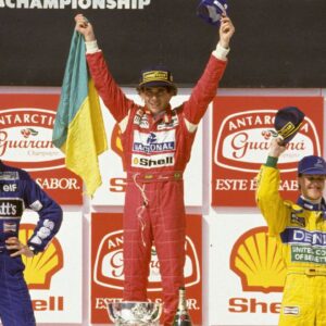 WINNER AYRTON SENNA ON MCLAREN FORD SECOND DAMON HILL ON WILLIAMS RENAULT AND THIRD MICHAEL SCHUMACHER ON BENETTON FORD