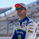 NASCAR Cup Series driver Daniel Suarez (99) looks on during practice at Martinsville Speedway.