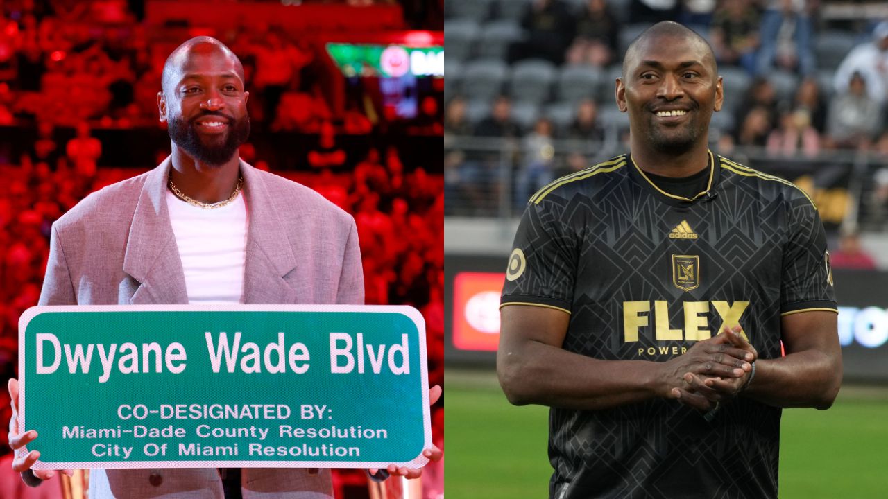 Dwyane Wade(L) and Metta World Peace(R)
