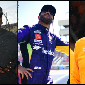 Michael Jordan (L), Bubba Wallace (C) and Rick Barnes (R).