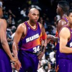 FILE PHOTO; Phoenix Suns forward Charles Barkley (34), Cedric Ceballos (23), Kevin Johnson (7), Oliver Miller and A.C. Green wait during a time-out against the Dallas Mavericks at Reunion Arena during the 1993-94 season.