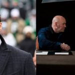 Tom Brady (L). Dana White and Turki Alalshikh (R)