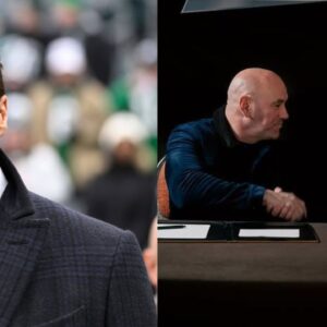 Tom Brady (L). Dana White and Turki Alalshikh (R)